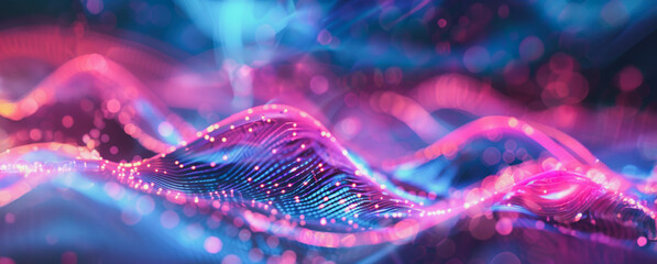 Wall Mural - Abstract digital wave pattern with pink and blue lights