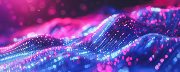 Abstract blue and pink digital wave with light bokeh