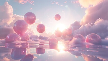 Wall Mural - Pink Spheres Floating Above Clouds