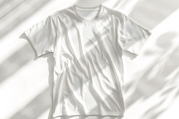 Wall Mural - A white t-shirt mockup on a clean light background flat lay