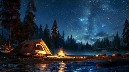 Wall Mural - Camping Under a Starry Sky