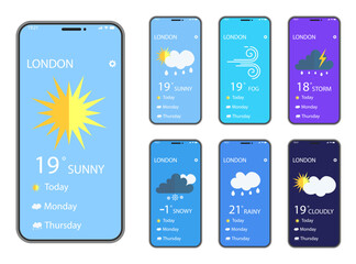 Poster - Smartphone with weather app in a screen in a flat design