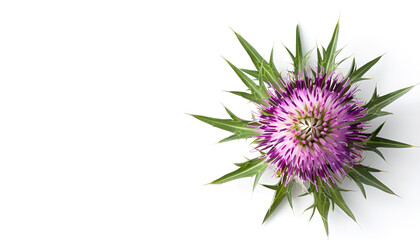 Wall Mural - milk thistle flower isolated on white background. Top view