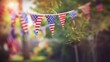 © Anastasija - Happy Independence Day Banner: Mini American Flags Strung Up - Close-Up Shot