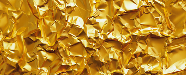 Wall Mural - Crumpled gold foil close-up texture