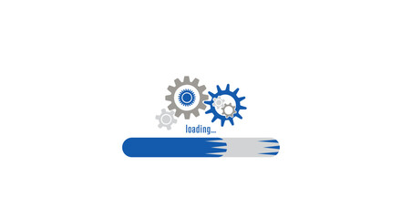 Wall Mural - blue grey loading updates, software, download, upload concept vector with loading bar, gears. webpag