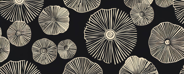 black and white abstract mushroom pattern