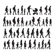 © MSTMIM - Set of Silhouette Walking People and Children. Illustration Vector