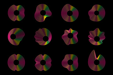 Wall Mural - abstract wavy shape sound equalizer speaker on black background. linear fluid vector design.