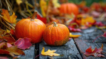 Wall Mural - pumpkin and leaves