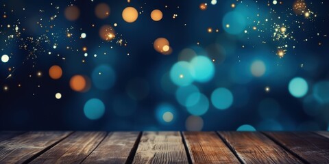 Wall Mural - Festive Bokeh Background with Wooden Table