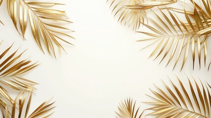 Canvas Print - Abstract gold palm leaves on white background with copy space viewed from above