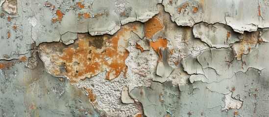 Fototapete - Exterior paint on wall damaged by long-term rain exposure resulting in aneurysm and peeling; suitable as a copy space image.