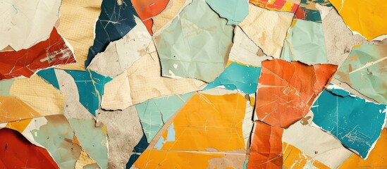 Fototapete - Colorful torn paper collage wallpaper with a torn grunge ripped beige brown geometric design, ideal for designs with copy space image.