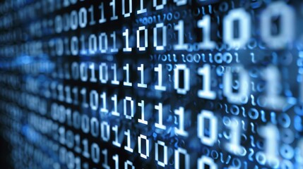 blue digital binary data: information technology background - abstract binary code matrix close-up