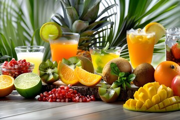 Canvas Print - Vibrant Vitamin C-Rich Fruits and Juices Display for Immune Support