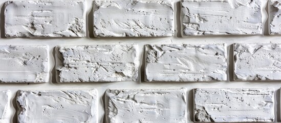 Fototapete - Detailed close-up image of textured white bricks, ideal for designing houses, shops, cafes, and offices with painted brick walls and available copy space.