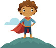 © Mustafa - Illustration of a confident boy wearing a red cape standing on a hilltop