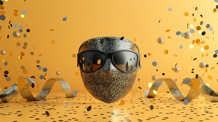 Wall Mural -   A vase with confetti and streamers holds a pair of sunglasses