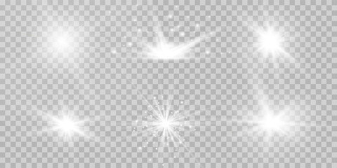 Wall Mural - light effect set. glow isolated white transparent light effect set, lens flare, explosion, glitter, 