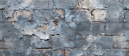 Fototapete - Close-up of an industrial brick wall with a cracked texture of smooth plastered stone in grey tones, painted, providing ample copy space for your design and text in this toned image.