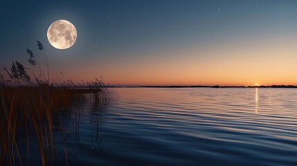 Wall Mural - moon over water