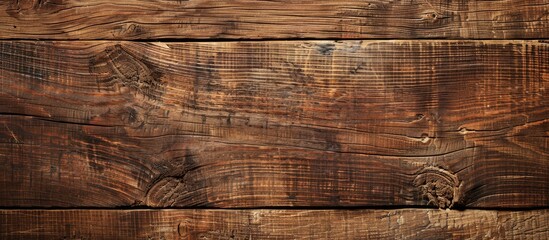 Poster - An aged, scratched brown wooden board with knots provides a rustic texture for backgrounds or designs, perfect for a copy space image.