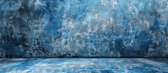 Wall Mural - Background design with a weathered blue wall texture and a blank area for image insertion. image with copy space