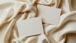 © Ailee Tian - Two blank business cards on beige silk fabric, mockup design template.
