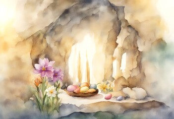 of easter saviour illustration baptism myrrh lord watercolor jesus publications prints resurrection flowers catholic banner wives church background christian religious card jesuschrist christ nubes