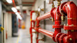 © Natalia - Red fire suppression system pipes and valves installed in an industrial building