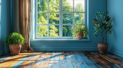 Wall Mural -   A room with two potted plants on the windowsill