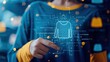 © Design Wizard - Person using innovative fashion design software with digital clothing interface, futuristic technology in the textile industry.