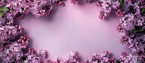 Wall Mural - Top-view lilac flowers arrangement with a blank space for adding an image. image with copy space