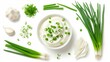 © AlfaSmart - Sour cream with green onions, collection, on a white background