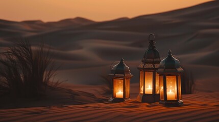 Three Lanterns Glowing in the Desert