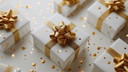 Canvas Print - White Gift Boxes With Golden Ribbon and Bows