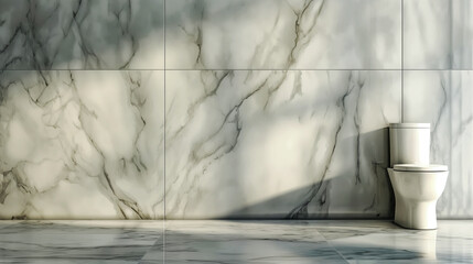 Wall Mural - Minimalist luxury bathroom with a white modern toilet against a marble wall background