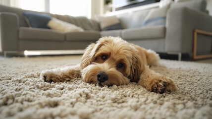 Wall Mural - cocker spaniel puppy sitting on a sofa