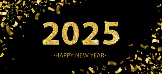 Wall Mural - 2025 New Year Golden Confetti Black Header 2