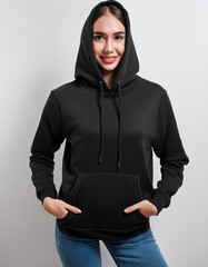 Wall Mural - Black Hoodie Mockup Template: Front View of a Stylish Black Hoodie with Empty Space for Custom Design