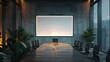 © ปฏิภาน ผดุงรัตน์ - Mock-up of blank empty tv screen monitor in meeting business conference room. Modern office with digital billboard for text