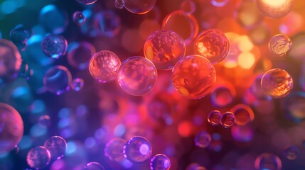 Wall Mural - Close-up of floating colorful bubbles