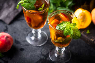 Poster - Cold ice tea with peach and mint