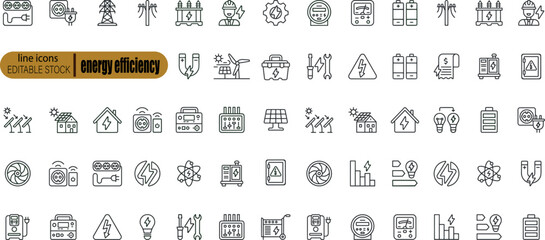 Wall Mural - line icons about energy efficiency and saving. sustainable development. thin line icon set. symbol c