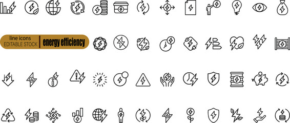 Wall Mural - line icons about energy efficiency and saving. sustainable development. thin line icon set. symbol c
