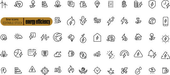 Wall Mural - line icons about energy efficiency and saving. sustainable development. thin line icon set. symbol c