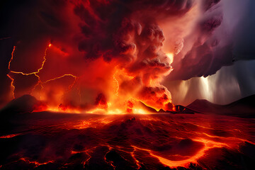 Wall Mural - Nature's fury unleashed. Lightning crackles across a tempestuous sky, illuminating the chaos below. Wind and water collide in a breathtaking display of power.