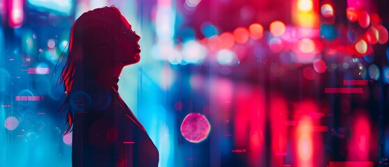 Wall Mural - Silhouette of a Woman in Neon Lights.