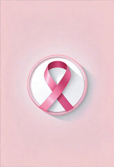 a breast cancer pink ribbon with a pink thin line circular and white circle on pink background